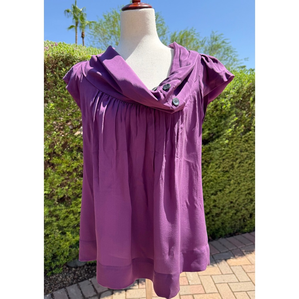 Odille Anthropologie 100% Silk Cowl Neck Blouse Purple - Size 10